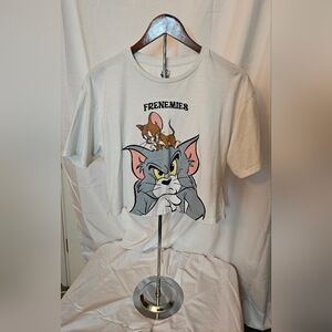 Tom and Jerry “Frenemies” Graphic Crop Top Cartoon Tee - Size Medium